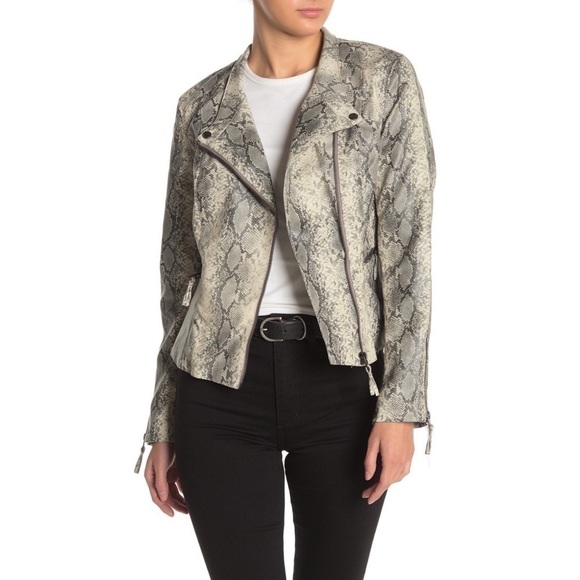 Blank NYC Snakeskin Print Vegan Leather Moto Jacket - Picture 1 of 9